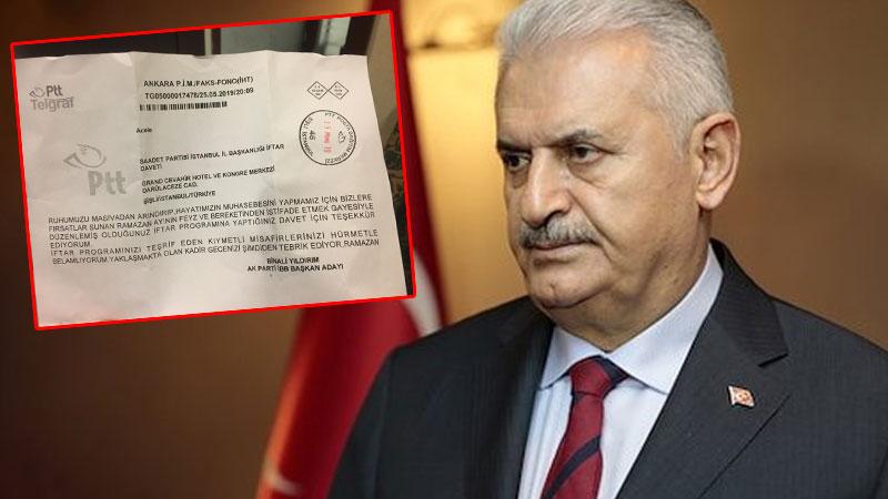 Binali Yıldırım, Saadet Partisi'nin iftar davetine telgraf gönderdi