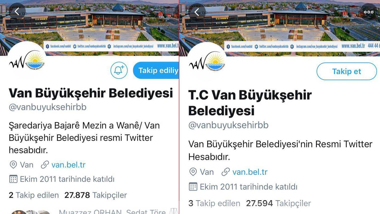 Kayyım, Van Belediyesi Twitter hesabından Kürtçe'yi kaldırdı; Erdoğan ve Soylu'yu takibe başladı