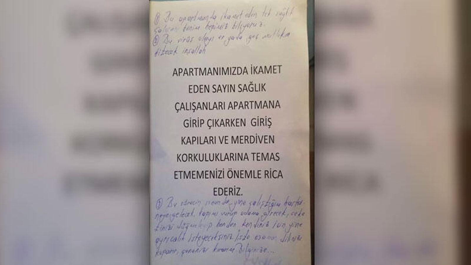 Sağlık çalışanının oturduğu apartmanda kapıya ve merdivene dokunmaması istendi 