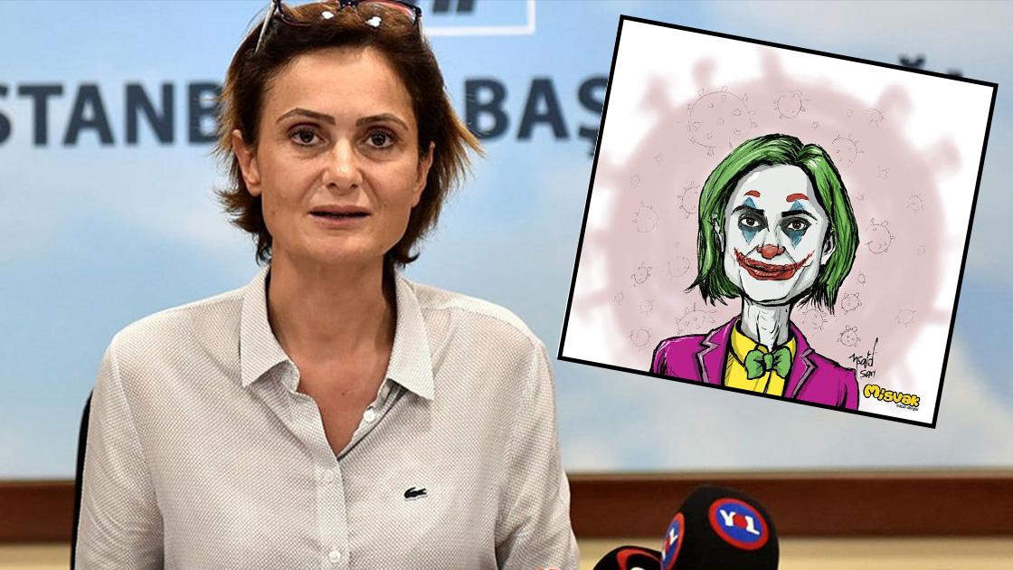 Canan Kaftancıoğlu, kendini Joker'e benzeten Misvak'ın karikatürünü canlı yayında fon olarak kullandı 