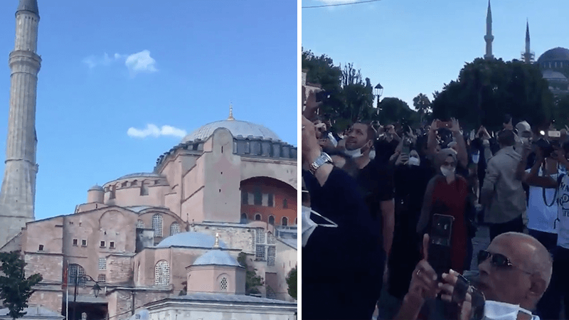 Ayasofya'da ilk ezan heyecanı; vatandaşlar videoya çekti