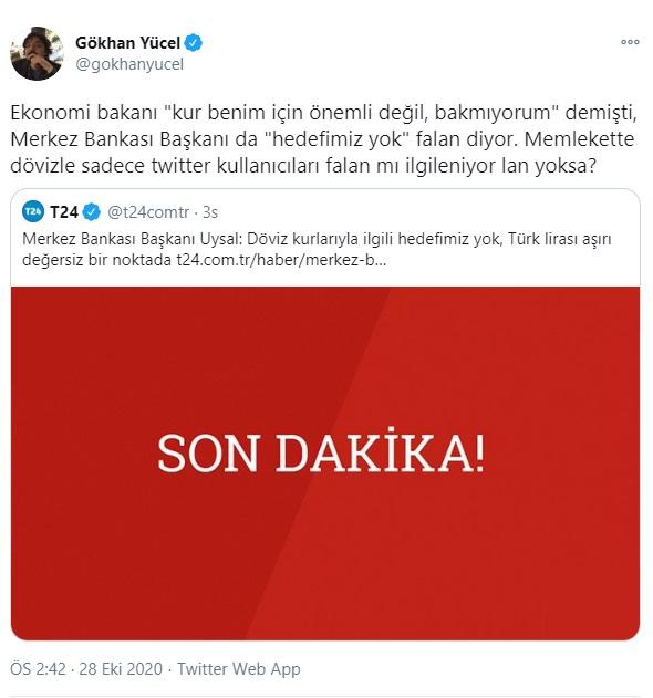 “Döviz kurlarıyla ilgili hedefimiz yok, Türk lirası aşırı değersiz bir noktada” diyen Merkez Bankası Başkanı Uysal’a sosyal medyadan tepkiler