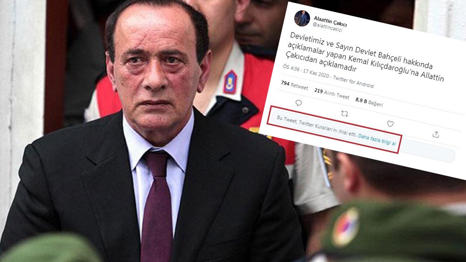 Twitter, Alaattin Çakıcı'nın Kemal Kılıçdaroğlu'na tehdidini sildi