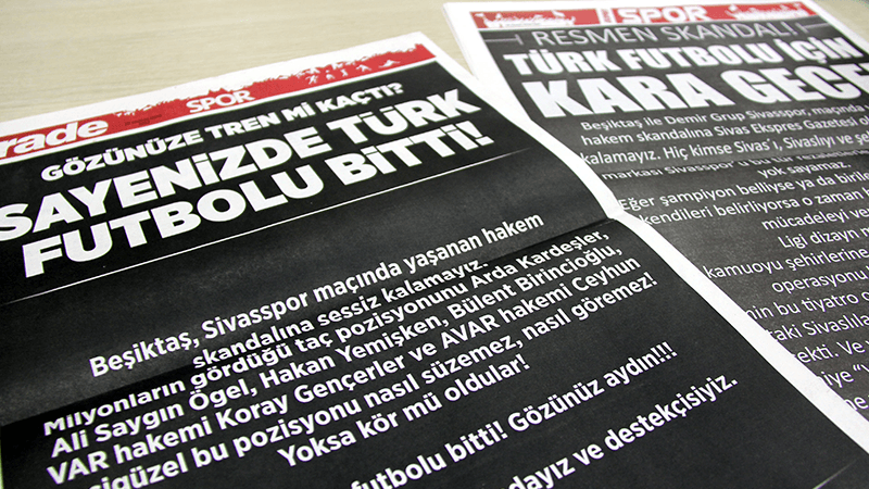 Sivas'ta yerel gazeteler, Beşiktaş maçı sonrası spor sayfalarını kararttı: Sayenizde Türk futbolu bitti, gözünüze tren mi kaçtı?