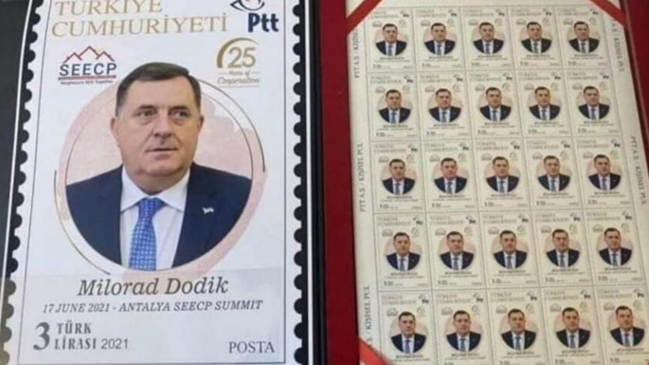 PTT puluna eski Sırp Cumhuriyeti Cumhurbaşkanı Milorad Dodik’in resminin bastırılması tepki çekti; "Yazıklar olsun, bu yanlış acilen düzeltilmeli"