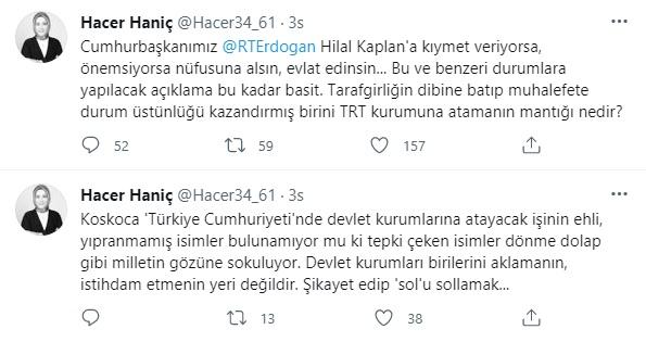 Sabah yazarı Hilal Kaplan'ın TRT Yönetim Kurulu üyesi yapılması tepkilere yol açtı; Twitter'da TT oldu