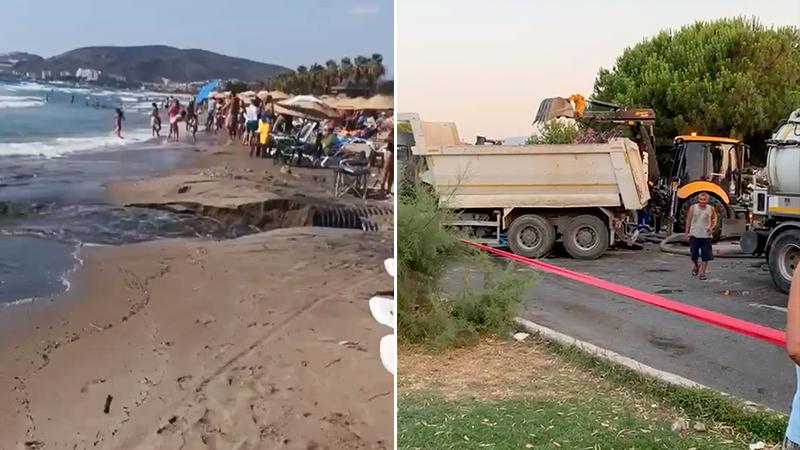 Kuşadası'nda kanalizasyon patladı; kötü koku etrafa yayıldı