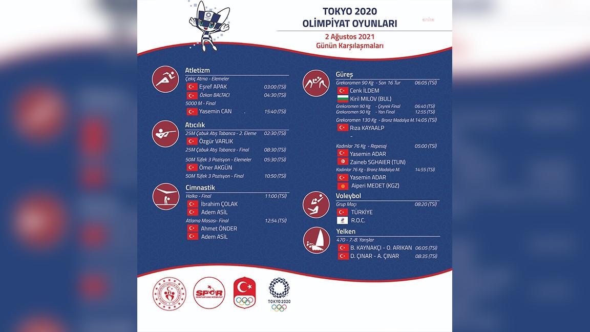 Tokyo Olimpiyatları'nda milli sporcular yarın 6 branşta yarışacak