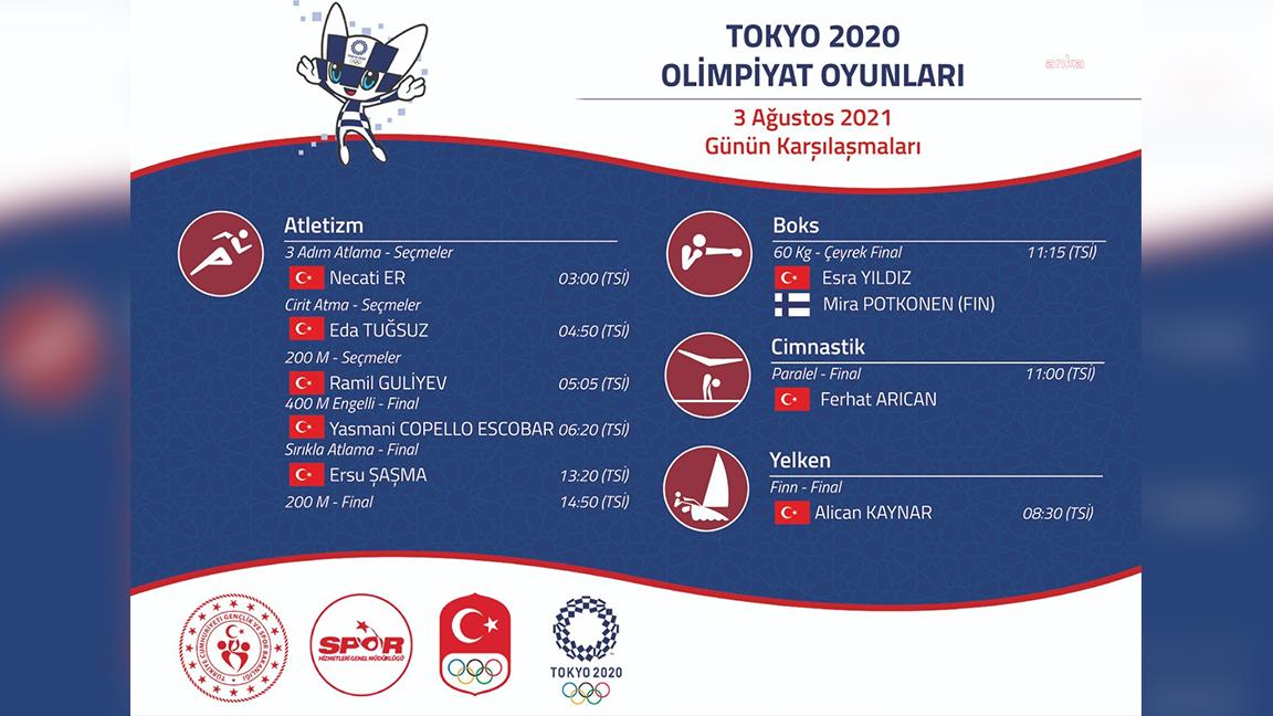 Tokyo Olimpiyatları'nda milli sporcular bugün 4 branşta yarışacak