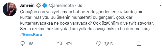 Sosyal medyada Enes Kara tepkisi: "Kadınlardan, gençlerden, ormanlardan, hayvanlardan, geleceğimize umut olan her şeyden, elinizi çekin!"