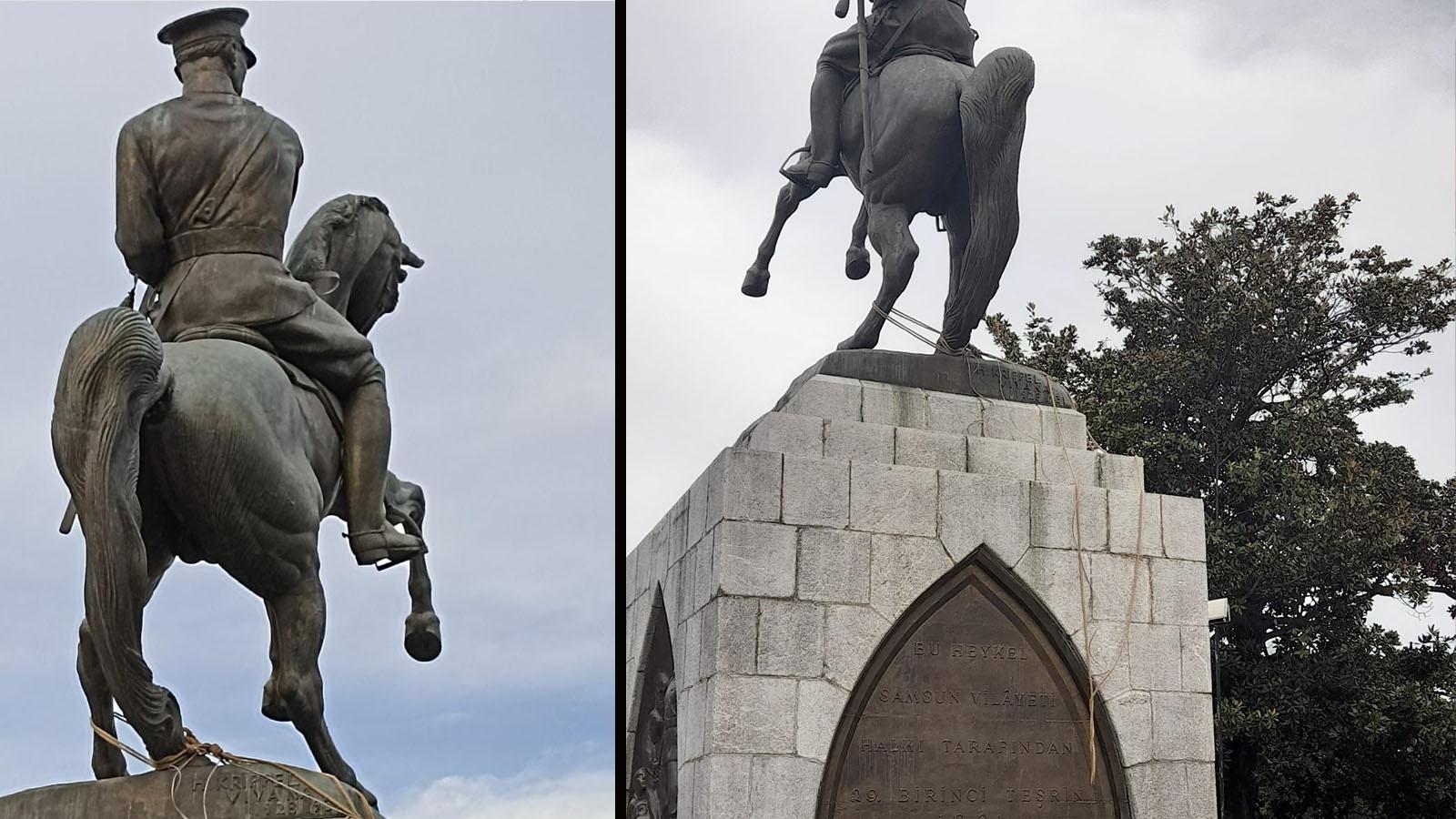 Samsun’da Atatürk anıtına halat bağlayıp çekmeye çalışan 2 şüpheli gözaltına alındı