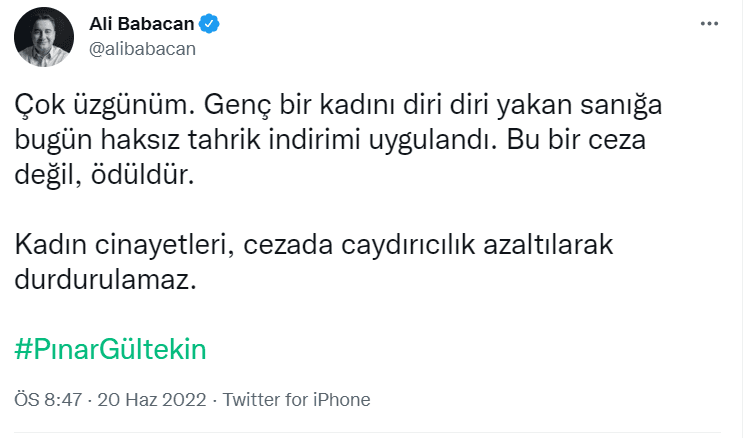 Sosyal medyada Pınar Gültekin'in katiline verilen 'ceza'ya tepki: "Cemal Metin Avcı bunun gibi mahkeme kararlarından aldığı cesaretle diri diri yakıp betona gömebildi!"