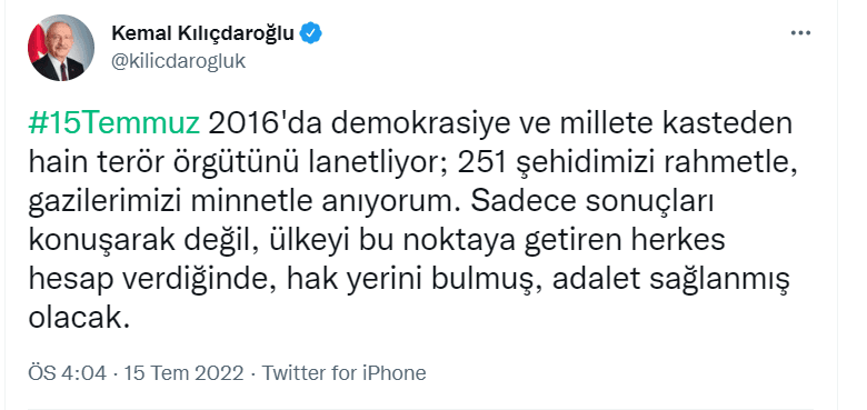 Siyasilerden 15 Temmuz paylaşımları