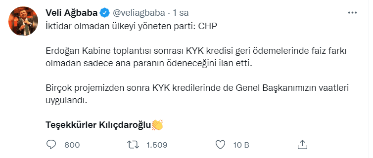 Sosyal medyada iktidarın "Teşekkürler Erdoğan" paylaşımlarına yanıt: "Durup dururken KYK faizi silmek nereden aklınıza geldi; Teşekkürler Kılıçdaroğlu"