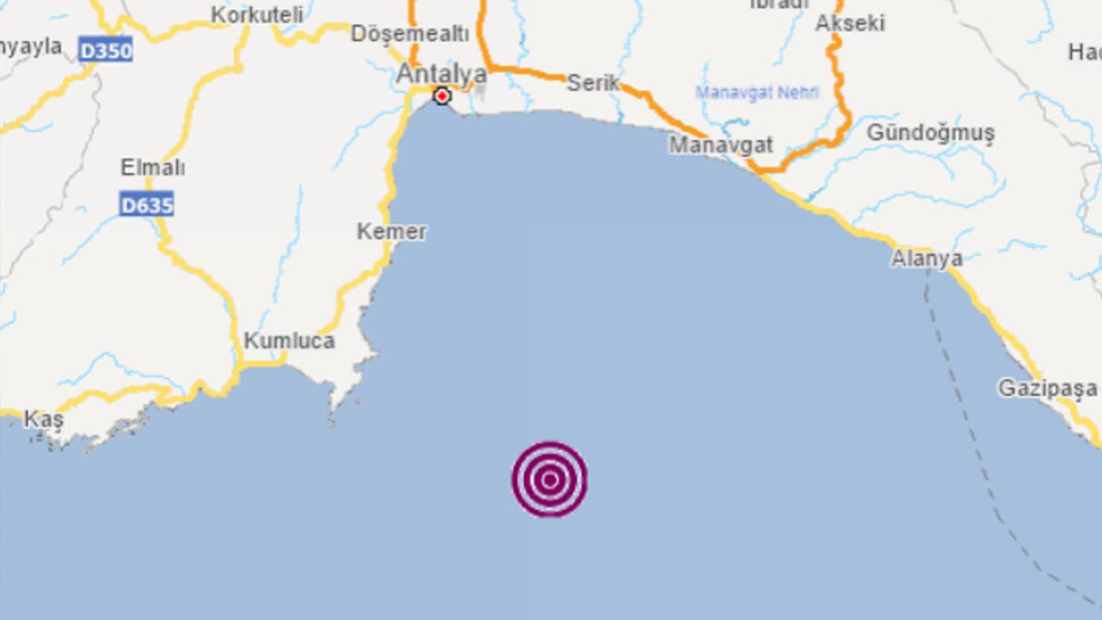 Antalya açıklarında 4.2 büyüklüğünde deprem