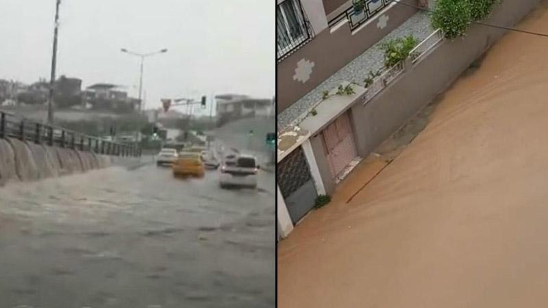 İzmir'de sağanak; dere taştı, bazı iş yerlerini su bastı