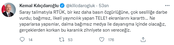 RTÜK'ün TELE 1'i karartma kararına tepkiler büyüyor: "Bu faşizmdir!", "Türkiye tarihine büyük bir utanç olarak geçecek bu günler"