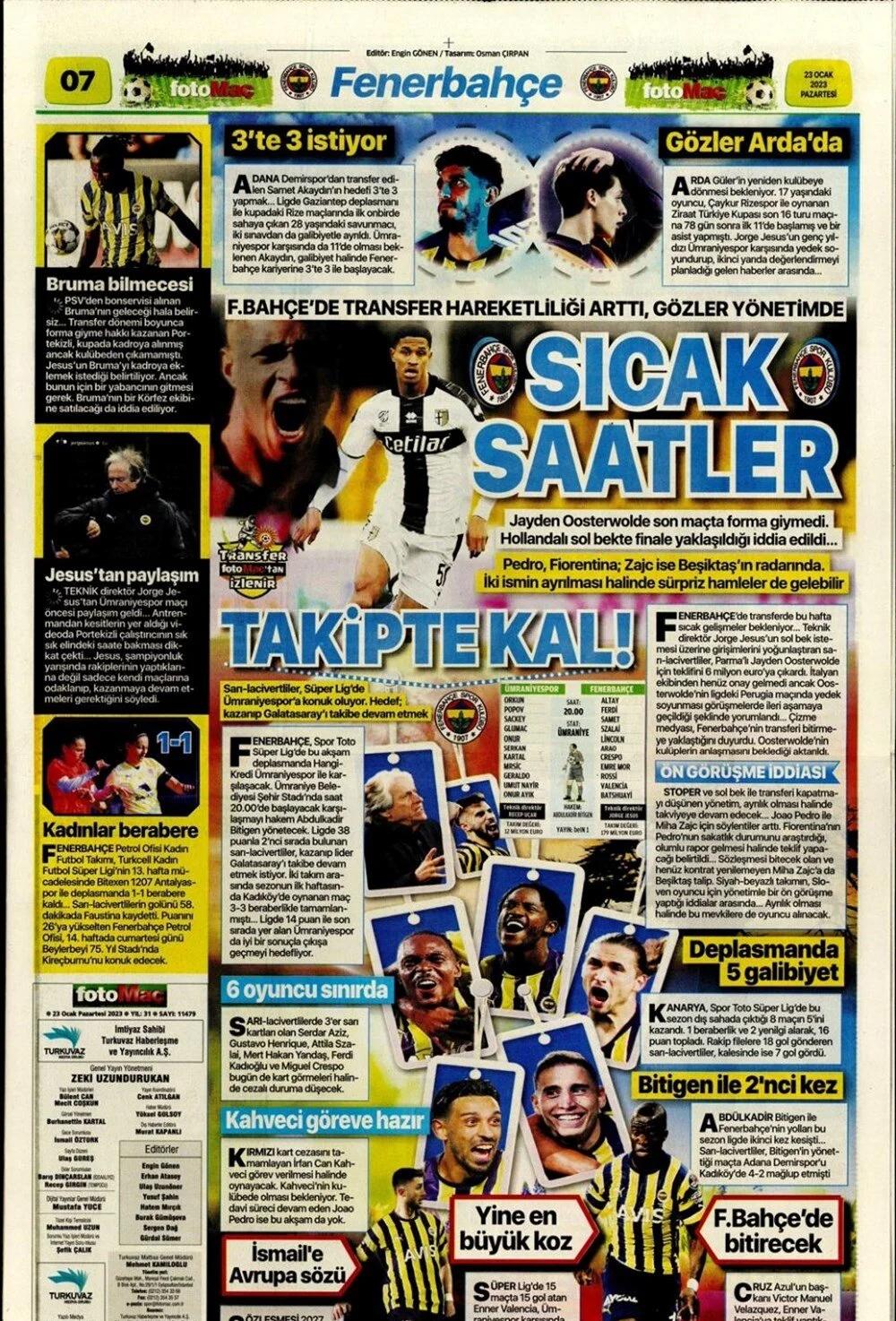 Günün spor manşetleri