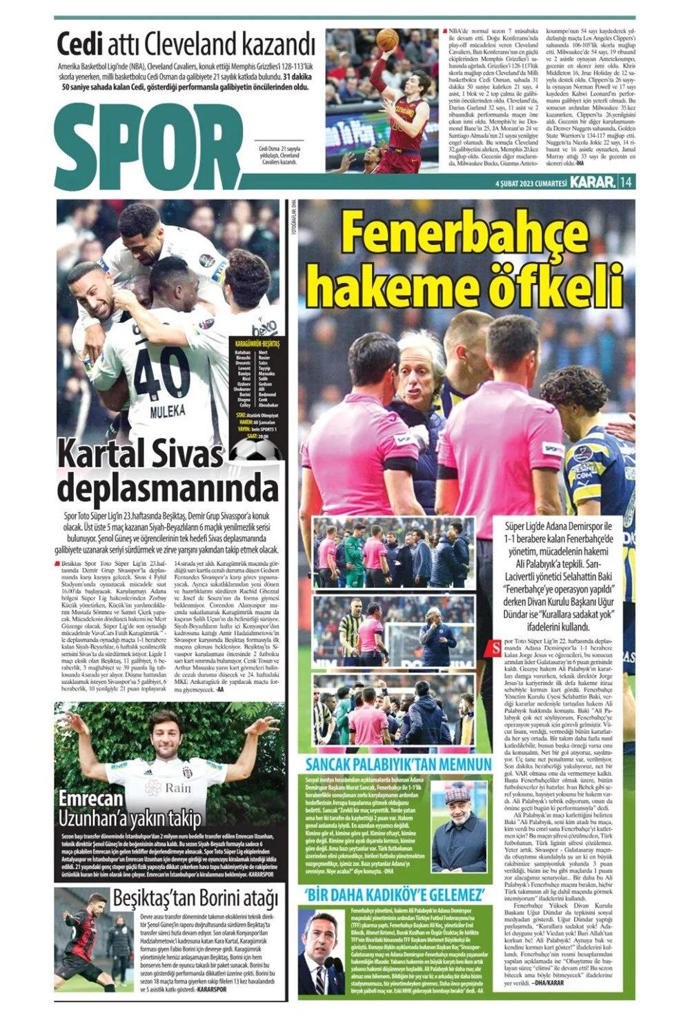 Günün spor manşetleri