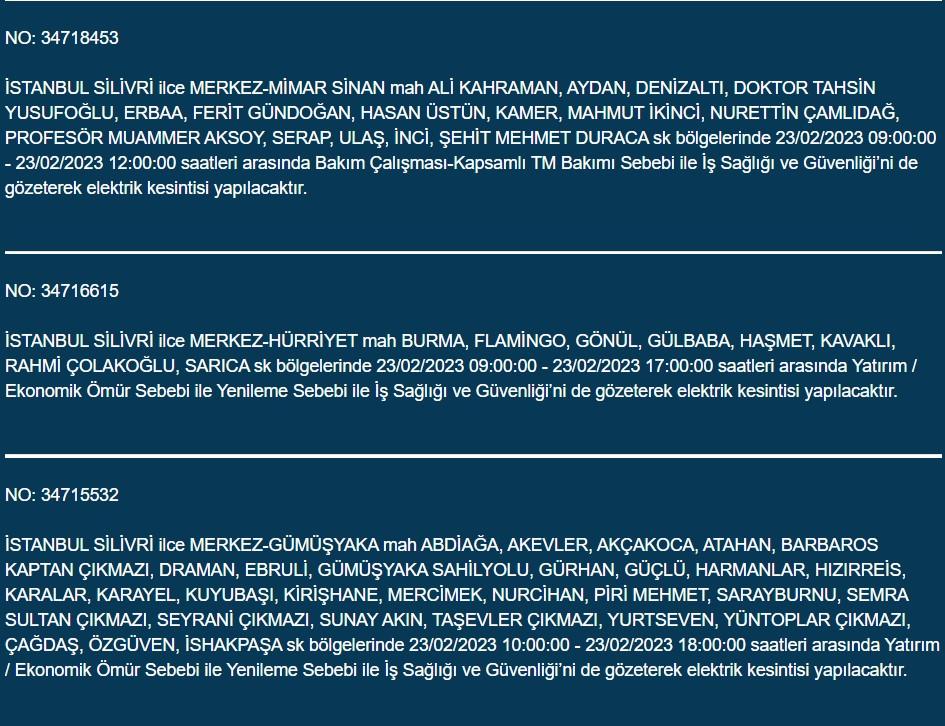 BEDAŞ, 23 Şubat Perşembe elektrik kesintilerinin yapılacağı ilçeleri açıkladı