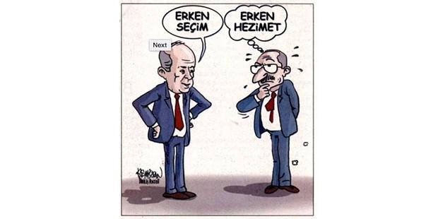 Karikatüristlerin gündemi erken seçim: Bahçeli 2019 sandığına tekme atıyor