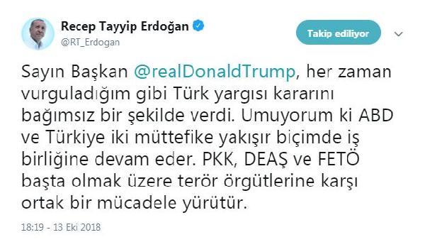 Erdoğan'dan Trump'a yanıt